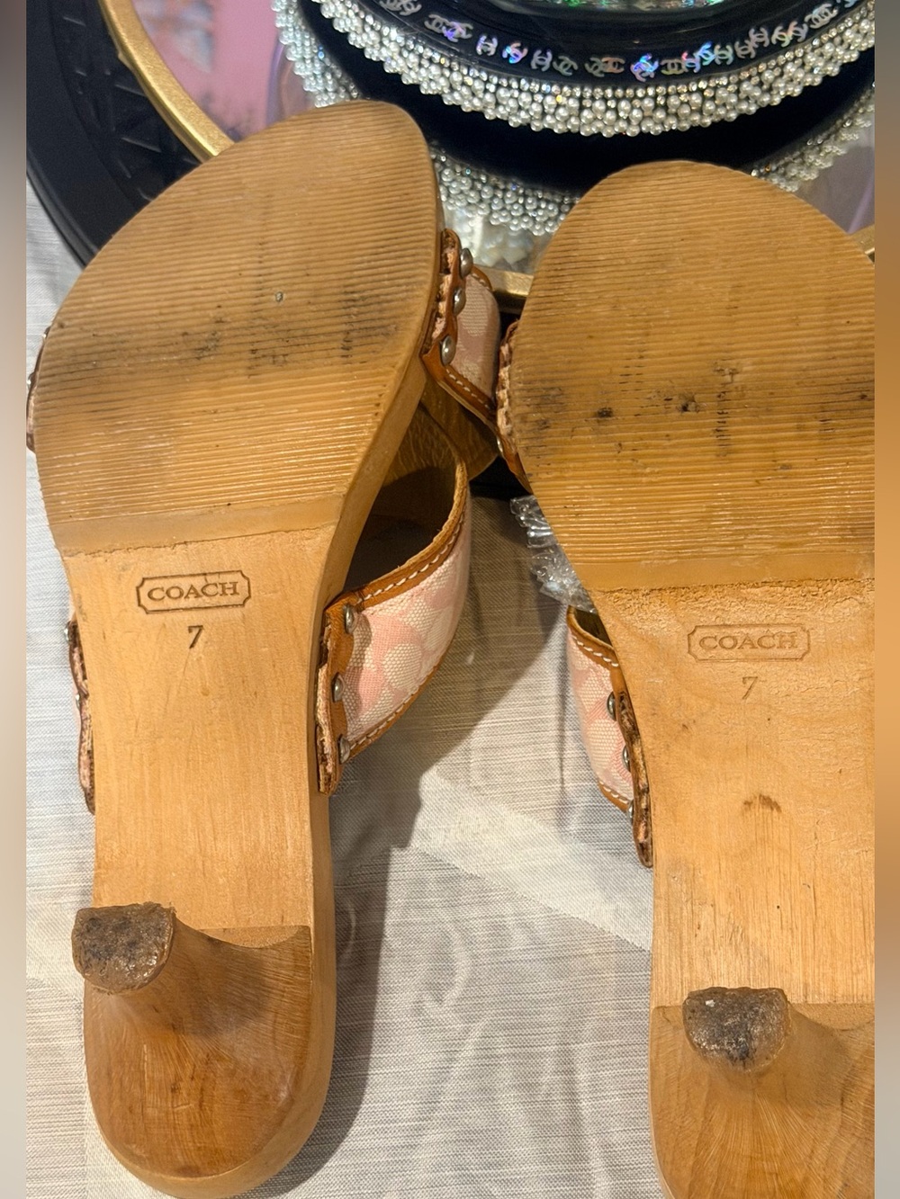 Coach Pink Wood Kitten Heel Slide Mules - Picture 8 of 8